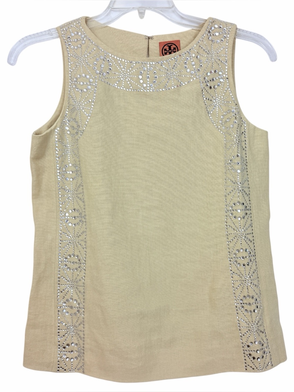 Tory Burch Beige Embellished Sleeveless Tank